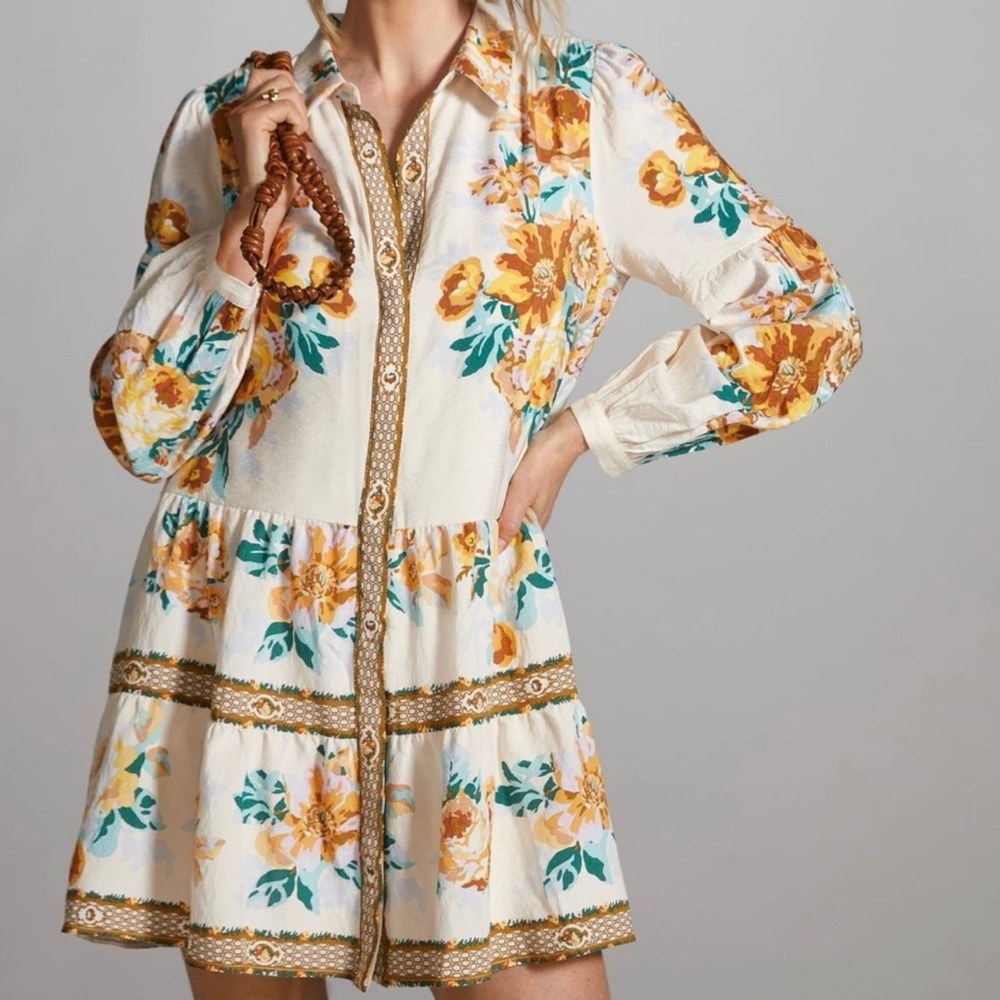 Anthropologie Floral Tiered Shirtdress